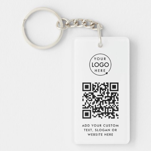 QR-code | Business Logo Professional Simple White Sleutelhanger (Voorkant)