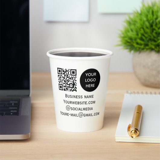 QR Code Business Logo Professional Zwart Modern Papieren Bekers (Insitu)