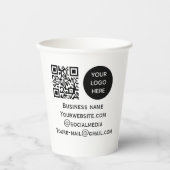 QR Code Business Logo Professional Zwart Modern Papieren Bekers (Voorkant)