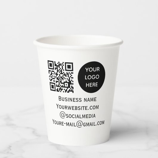 QR Code Business Logo Professional Zwart Modern Papieren Bekers (Voorkant)