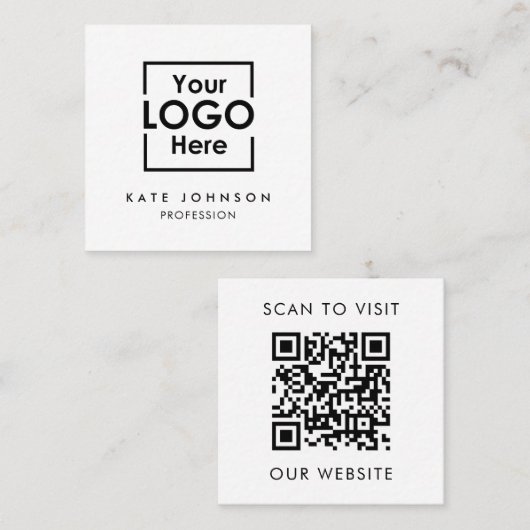 QR Code Business Logo Professional Zwart Wit Vierkante Visitekaartje (Voorkant / Achterkant)