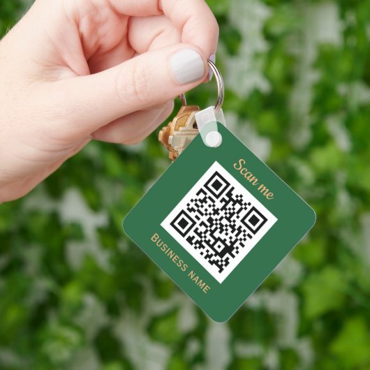 QR Code Business Logo Professioneel Groen Goud Sleutelhanger (Hand)