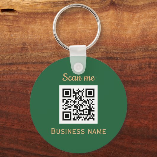 QR Code Business Logo Professioneel Groen Goud Sleutelhanger (Voorkant)