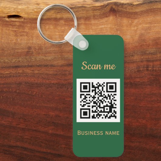 QR Code Business Logo Professioneel Groen Goud Sleutelhanger (Voorkant)