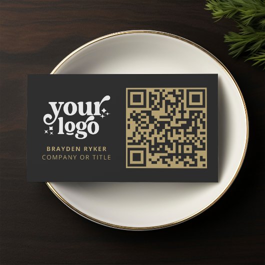 QR Code Business Logo Professioneel Modern Goud Visitekaartje