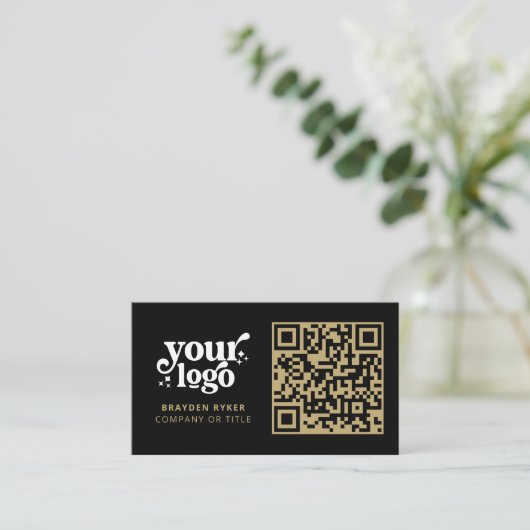QR Code Business Logo Professioneel Modern Goud Visitekaartje (Staand voorkant)