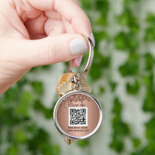 QR Code Business Logo Professioneel Roos Goud Sleutelhanger