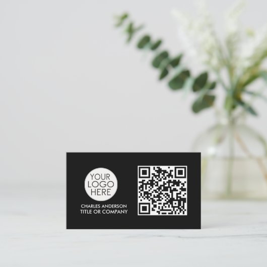 QR Code Business Logo | Professioneel zwart wit Visitekaartje (Staand voorkant)