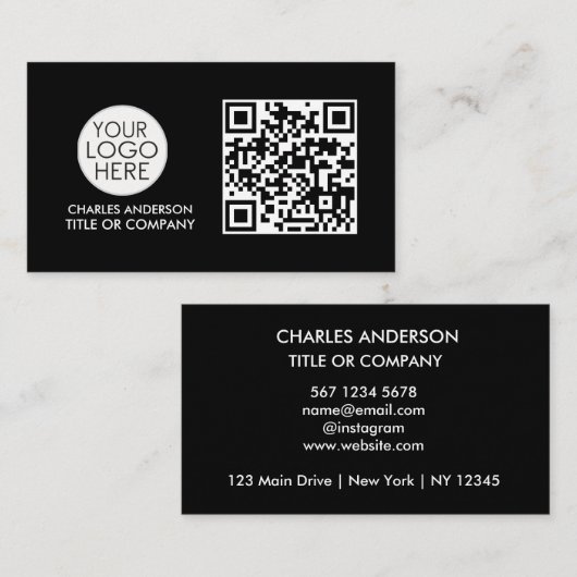 QR Code Business Logo | Professioneel zwart wit Visitekaartje (Voorkant / Achterkant)