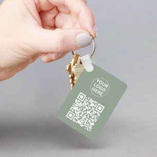 QR Code & Business Logo Promotie Sage Groen Sleutelhanger