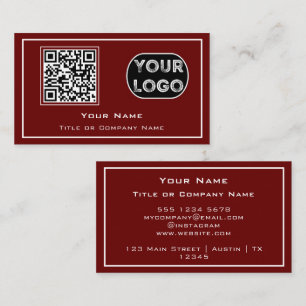 QR Code Business Logo Red Minimalist Visitekaartje