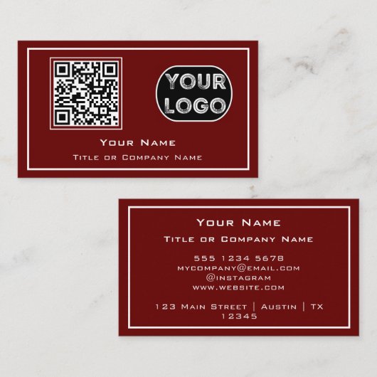 QR Code Business Logo Red Minimalist Visitekaartje (Voorkant / Achterkant)