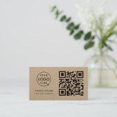 QR Code Business Logo | Rustic Kraft Modern Visitekaartje (Staand voorkant)