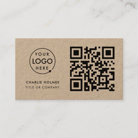 QR Code Business Logo | Rustic Kraft Modern Visitekaartje (Voorkant)