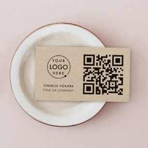 QR Code Business Logo   Rustic Kraft Modern Visitekaartje