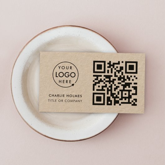 QR Code Business Logo | Rustic Kraft Modern Visitekaartje