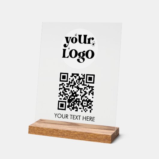 QR Code Business Logo Scan Me Acryl Bord (Hoek)