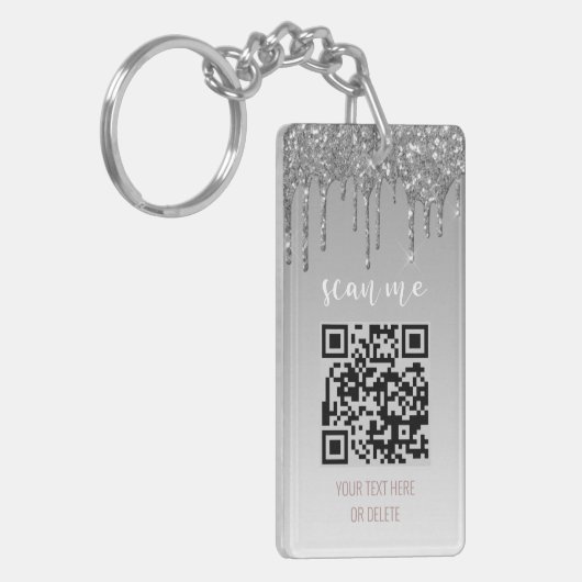QR Code Business Logo Silver Glitter Drip Sleutelhanger (Voorkant Links)
