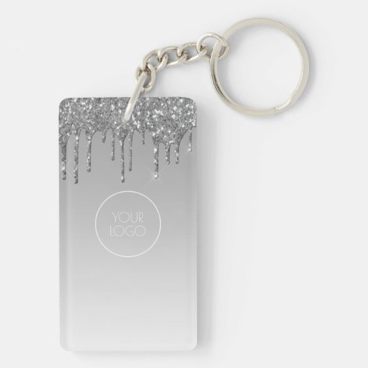 QR Code Business Logo Silver Glitter Drip Sleutelhanger (achterkant)