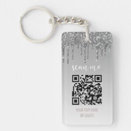 QR Code Business Logo Silver Glitter Drip Sleutelhanger