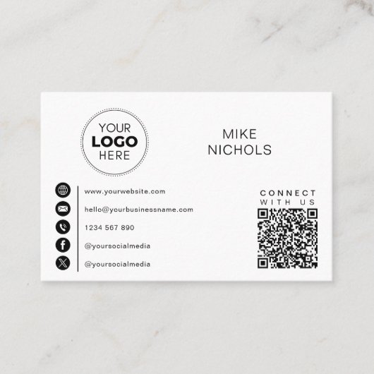 QR Code Business Logo Verbind met ons Minimalist Visitekaartje (Voorkant)