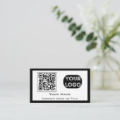 QR Code Business Logo White Black Minimalist Visitekaartje (Staand voorkant)