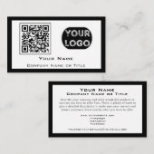 QR Code Business Logo White Black Minimalist Visitekaartje (Voorkant / Achterkant)