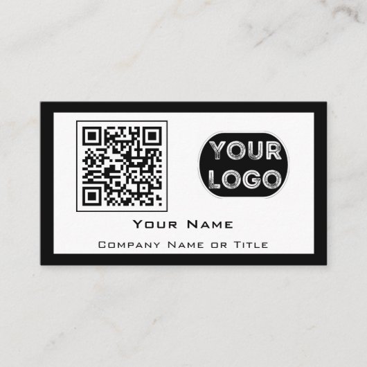 QR Code Business Logo White Black Minimalist Visitekaartje (Voorkant)