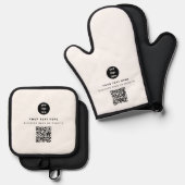 QR Code Business Logo White minimalist Business Ovenwant & Pannenlap Set (Voorkant / Achterkant)