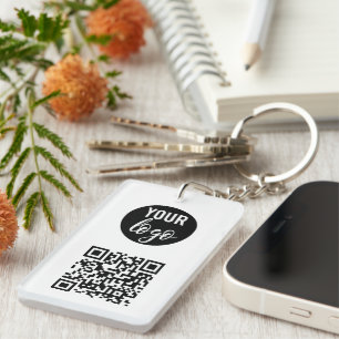 QR Code Business Logo White minimalist White Sleutelhanger