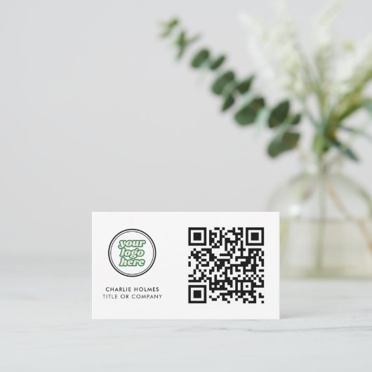 QR Code Business Logo | white Modern Professional Visitekaartje (Staand voorkant)