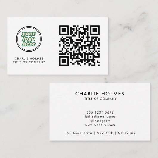 QR Code Business Logo | white Modern Professional Visitekaartje (Voorkant / Achterkant)