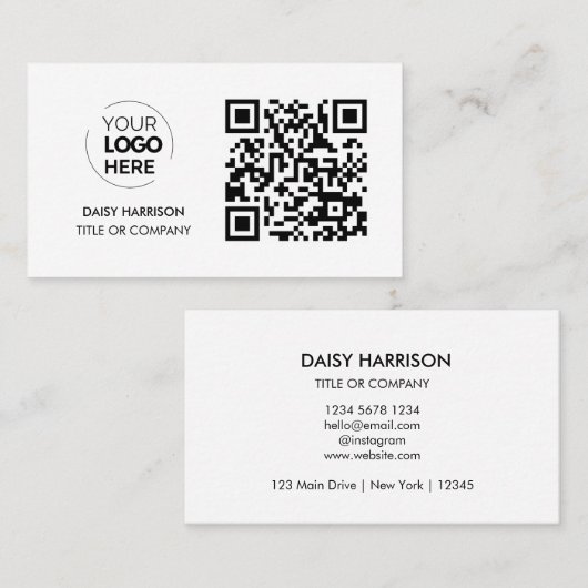 QR Code Business Logo | White Modern Professional Visitekaartje (Voorkant / Achterkant)