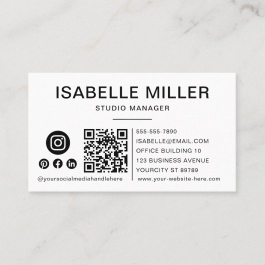 QR Code Business Logo White Modern Professional Visitekaartje (Voorkant)