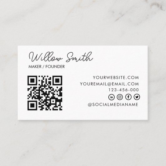 QR Code Business Logo | White Modern Professional Visitekaartje (Voorkant)