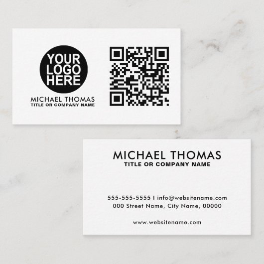 QR Code Business Logo | White Modern Professional Visitekaartje (Voorkant / Achterkant)