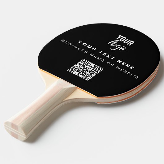 QR Code Business Logo Zwart Eenvoudig Tafeltennis Tafeltennisbatje (Voorkant Gekanteld)