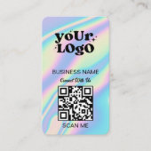 QR Code Business Logo | Zwart holografisch modern Visitekaartje (Voorkant)