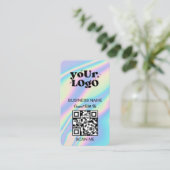 QR Code Business Logo | Zwart holografisch modern Visitekaartje (Staand voorkant)