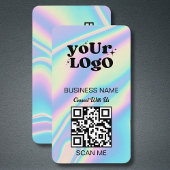 QR Code Business Logo | Zwart holografisch modern Visitekaartje