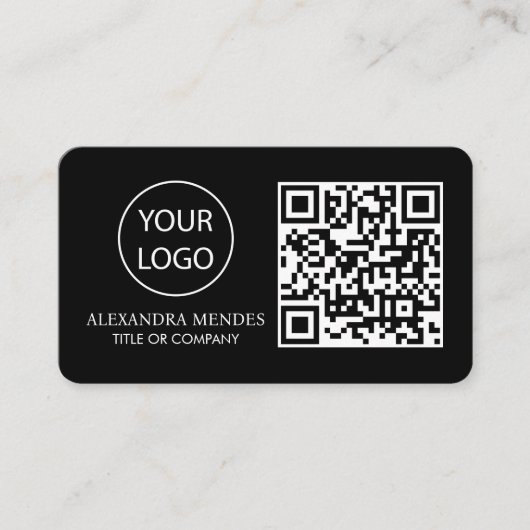 QR Code Business Logo, Zwart Modern Professional Visitekaartje (Voorkant)