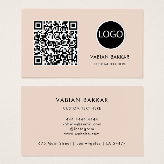 QR Code Business Logo Zwart Modern Visitekaartje (Voorkant /achterkant)