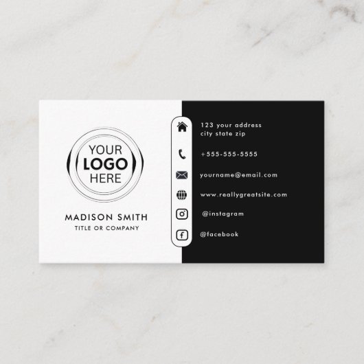 QR Code Business Logo | zwart-wit Visitekaartje (Voorkant)