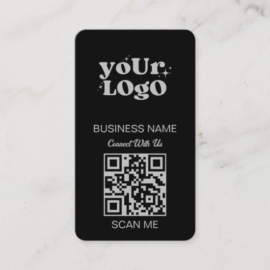 QR Code Business Logo | Zwart Zilver Modern Visitekaartje (Voorkant)