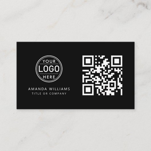 QR Code Business Logo | Zwarte moderne professiona Visitekaartje (Voorkant)