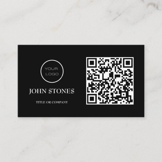 QR Code Business Logo | Zwarte moderne professiona Visitekaartje (Voorkant)