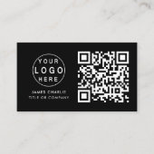 QR Code Business Logo | Zwarte moderne professiona Visitekaartje (Voorkant)