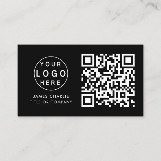 QR Code Business Logo | Zwarte moderne professiona Visitekaartje (Voorkant)