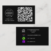 QR Code Business Logo | Zwarte moderne professiona Visitekaartje (Voorkant / Achterkant)