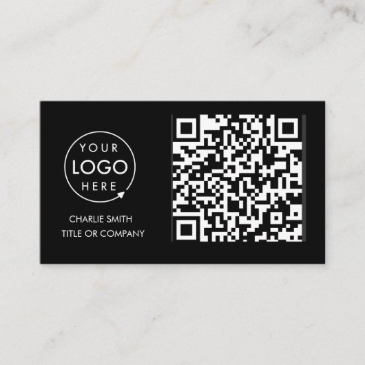 QR Code Business Logo | Zwarte moderne professiona Visitekaartje (Voorkant)
